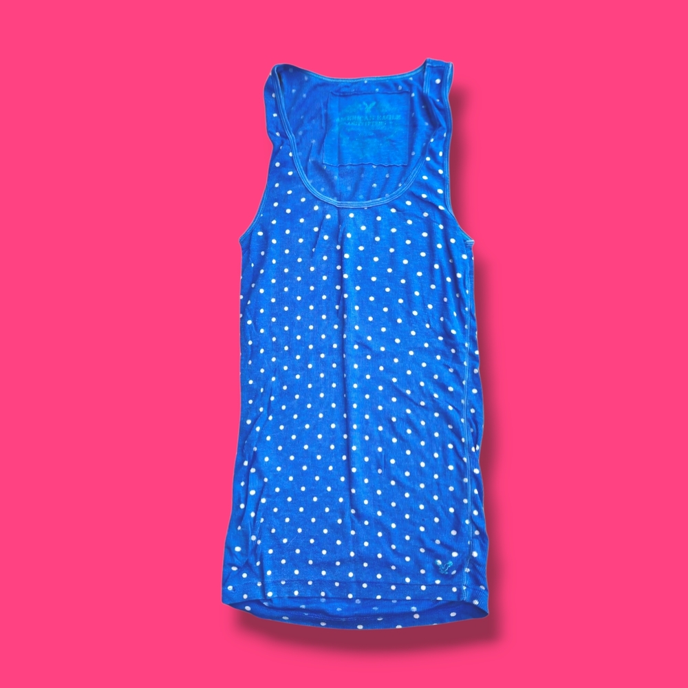 American Eagle Y2k Blue Polka Dot Tank Top